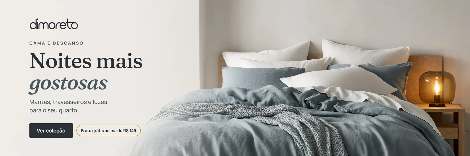 Cama e descanso. Noites mais gostosas: mantas, travesseiros e luzes para o seu quarto.
