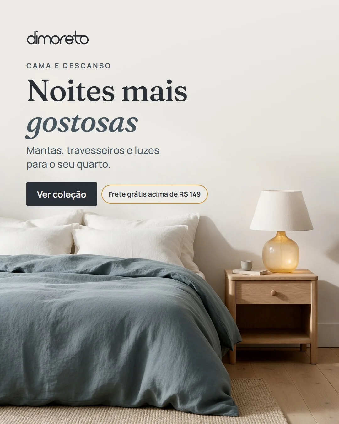 Cama e descanso. Noites mais gostosas: mantas, travesseiros e luzes para o seu quarto.