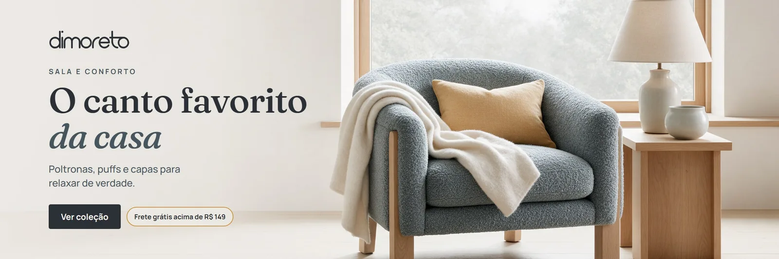 Sala e conforto. O canto favorito da casa: poltronas, puffs e capas para relaxar.