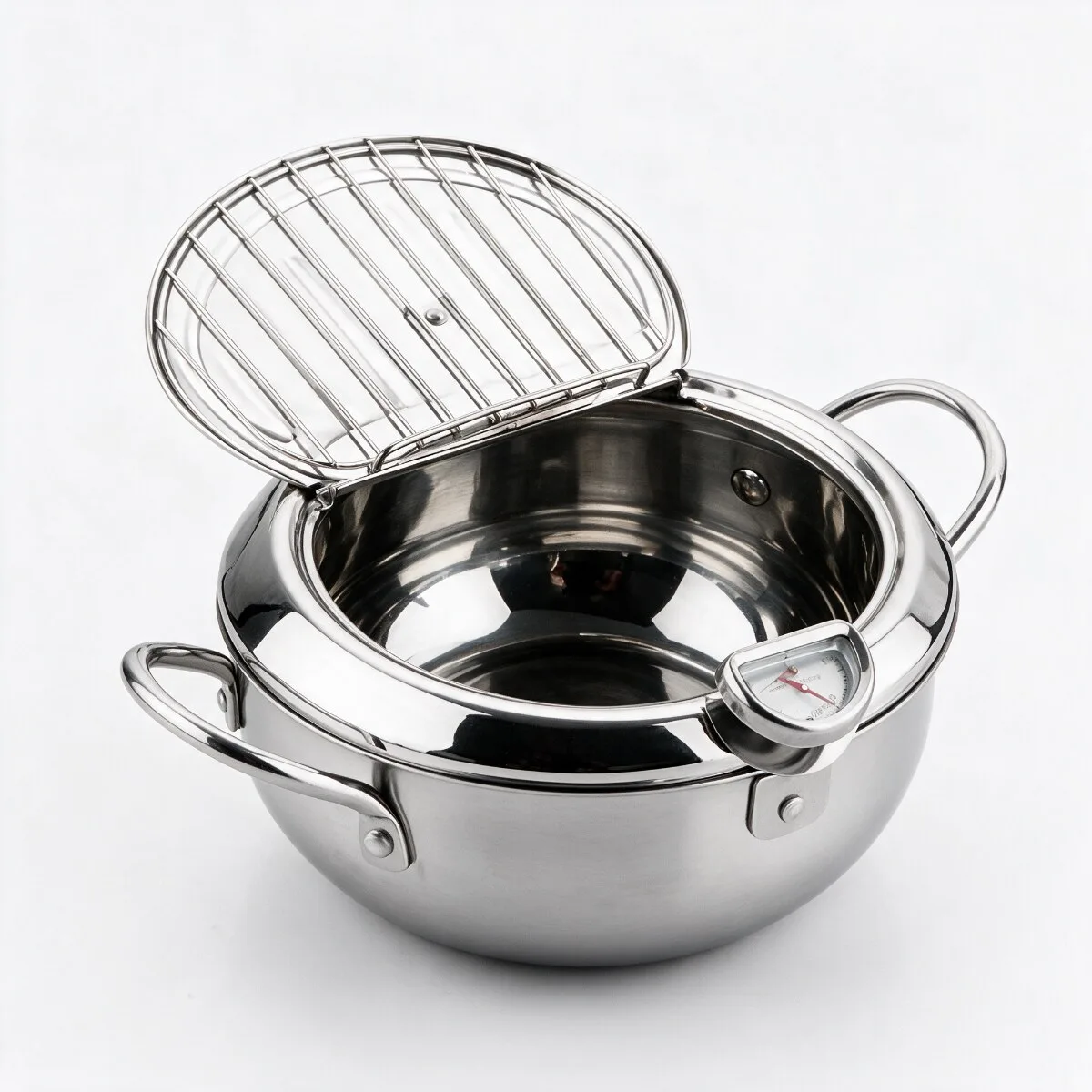 Panela de Fritura Japonesa Inox com Termômetro e Escorredor de Óleo